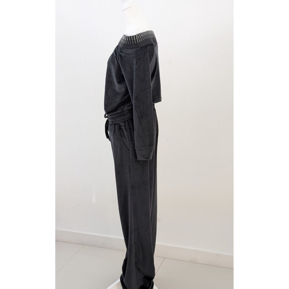 New York & Comp Jumpsuit Women M Dark Gray Off The Shoulder Long Sleeve Wide Leg - Picture 3 of 9